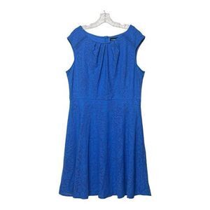 Liz Claiborne Blue Dress Size 16 Lace‎ Overlay Fit Flare Stretch Cap Sleeve